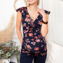 Printed Maternity Dress with Deep V Neck for Nursing