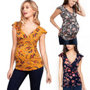 Printed Maternity Dress with Deep V Neck for Nursing