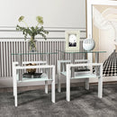 Set Of 2, Modern Tempered Glass Tea Table Coffee Table End Table, Square Table For Living Room, Transparent White