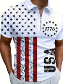 Men's 3D Digital Print Zip-Up Polo Shirt